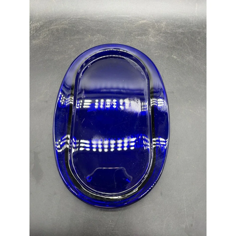 Vintage Cobalt Blue Glass Butter Dish with Clear Domed Lid Two Piece Set
